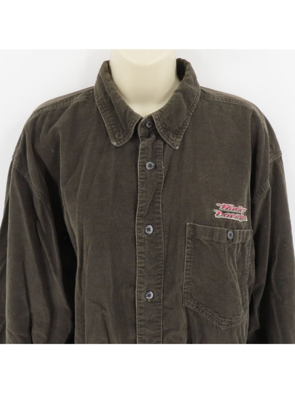 Harley Davidson Mens Large Dark Brown Corduroy Collared Button Front Shirt Top - Picture 2 of 10